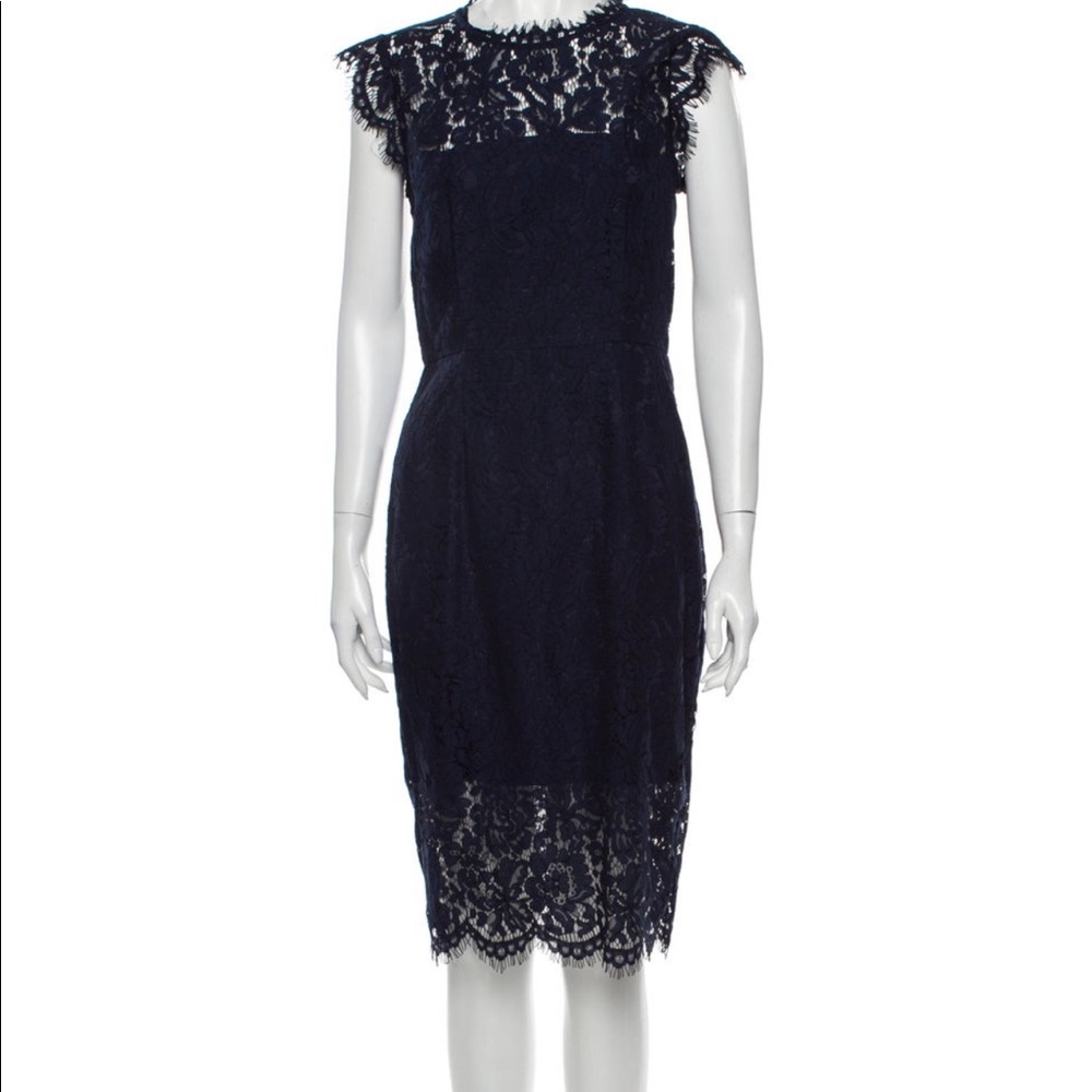 Rachel Zoe Navy Lace Midi Sheath Dress NWT